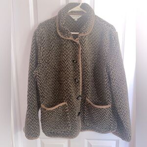 ORVIS Women's Size L Tan/Black Sherpa Jacket Toggle Button Front with Pockets